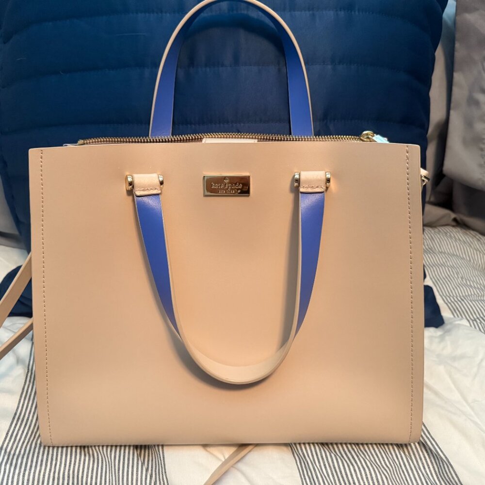 Kate Spade Arbour Hill Kyra Leather Satchel Pumice & Adventure Blue